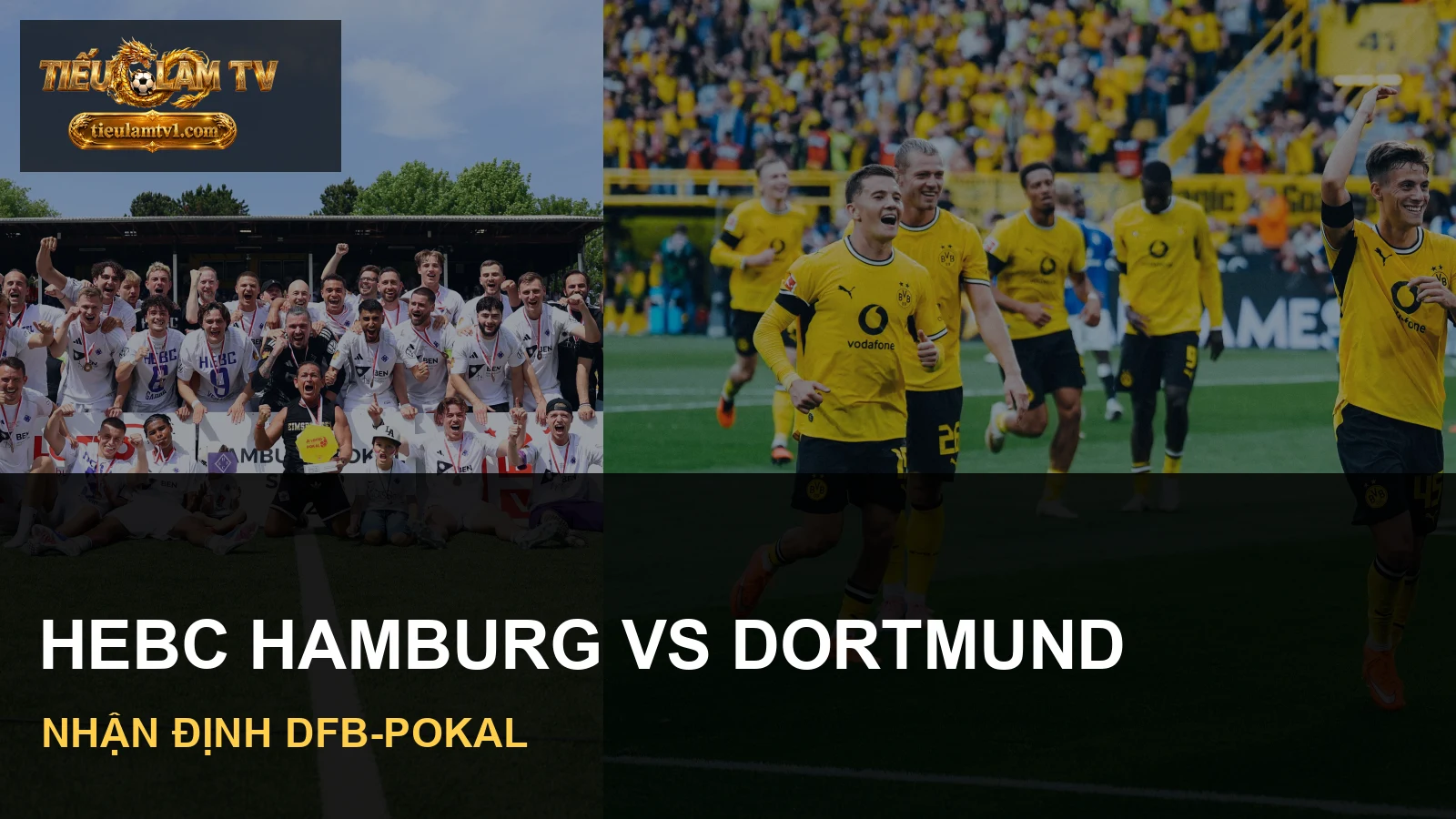 Đội HEBC Hamburg và cầu thủ Borussia Dortmund minh hoạ trận DFB-Pokal